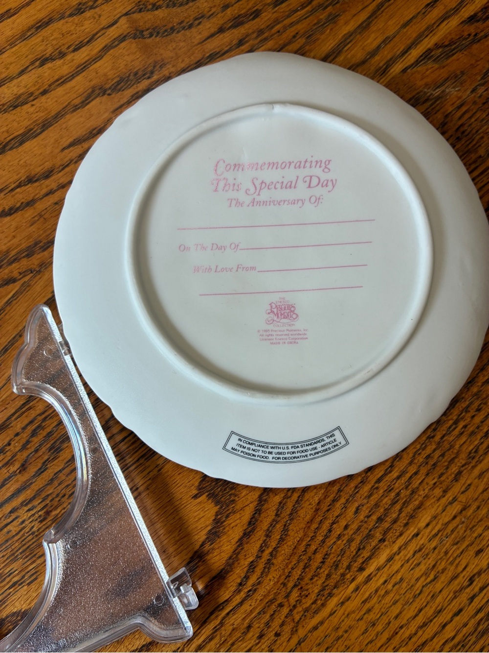 Precious Moments White and Pink Anniversary Decorative Plate - Picture 2 of 3